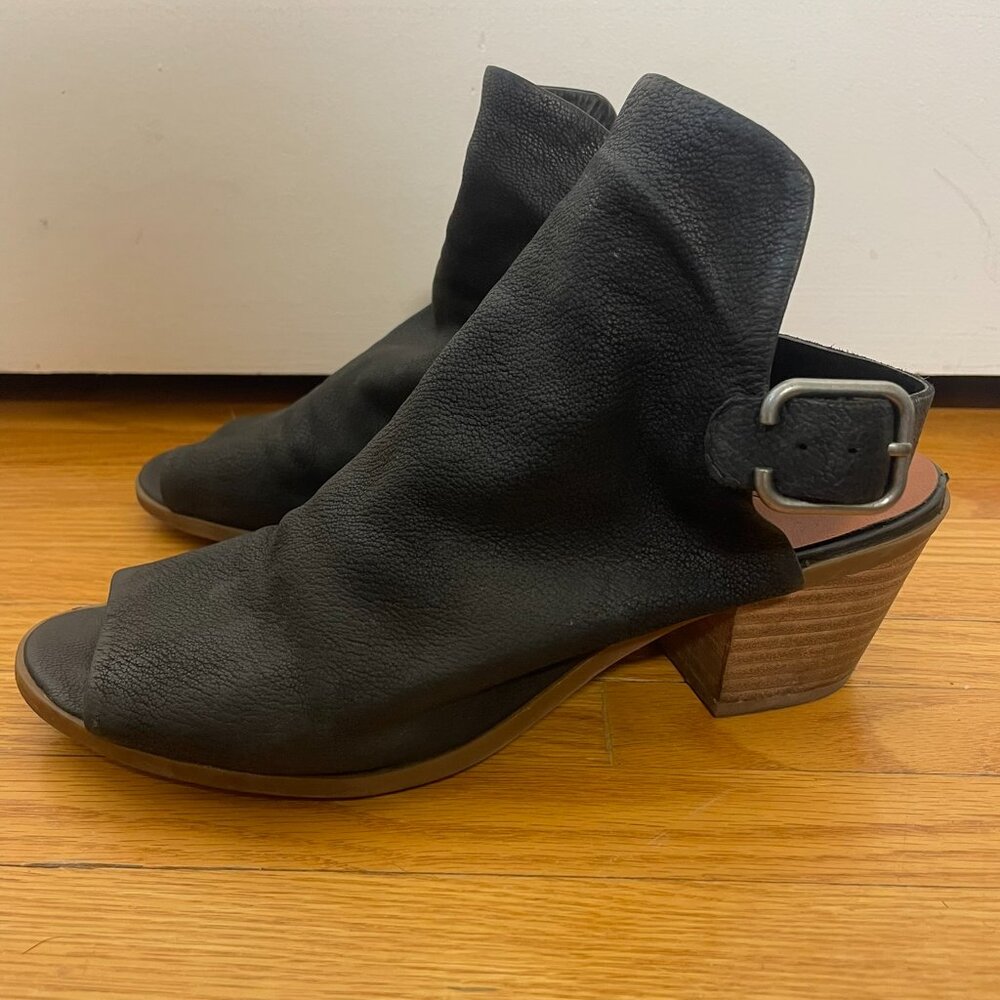 Leather sling back peep toe booties